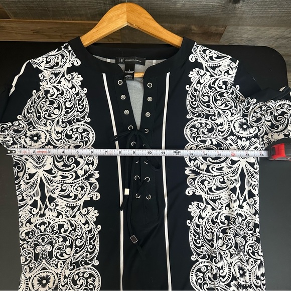 INC International Concepts Top Womens Small Black White Scroll Lace Long Sleeves - Picture 7 of 8